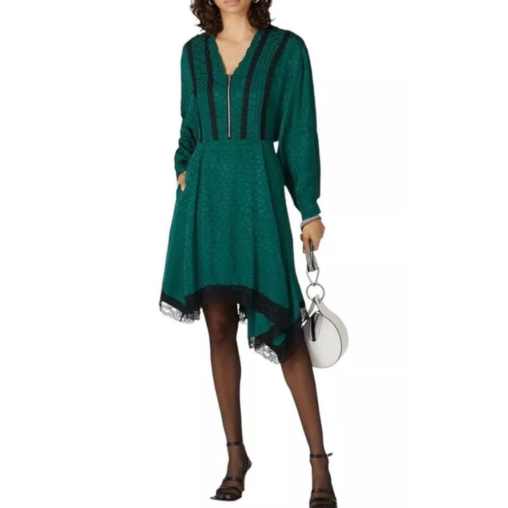 Koché Green Leopard Jacquard Tunic Dress with Lace Hem Size 38 (US 6)